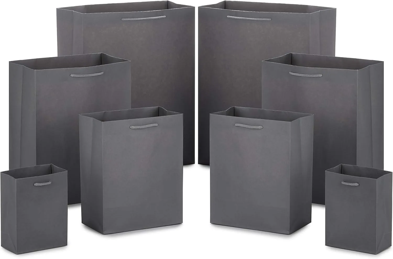 Hallmark Gray Gift Bag Bundle in Assorted Sizes (Pack of 8-2 Small 5", 2 Medium 8", 2 Large 11", 2 Extra Large 14") for Weddings, Mother's Day, Graduations, Birthdays, Groomsmen Gifts and More