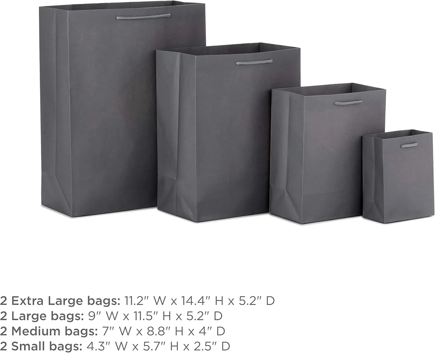 Hallmark Gray Gift Bag Bundle in Assorted Sizes (Pack of 8-2 Small 5", 2 Medium 8", 2 Large 11", 2 Extra Large 14") for Weddings, Mother's Day, Graduations, Birthdays, Groomsmen Gifts and More