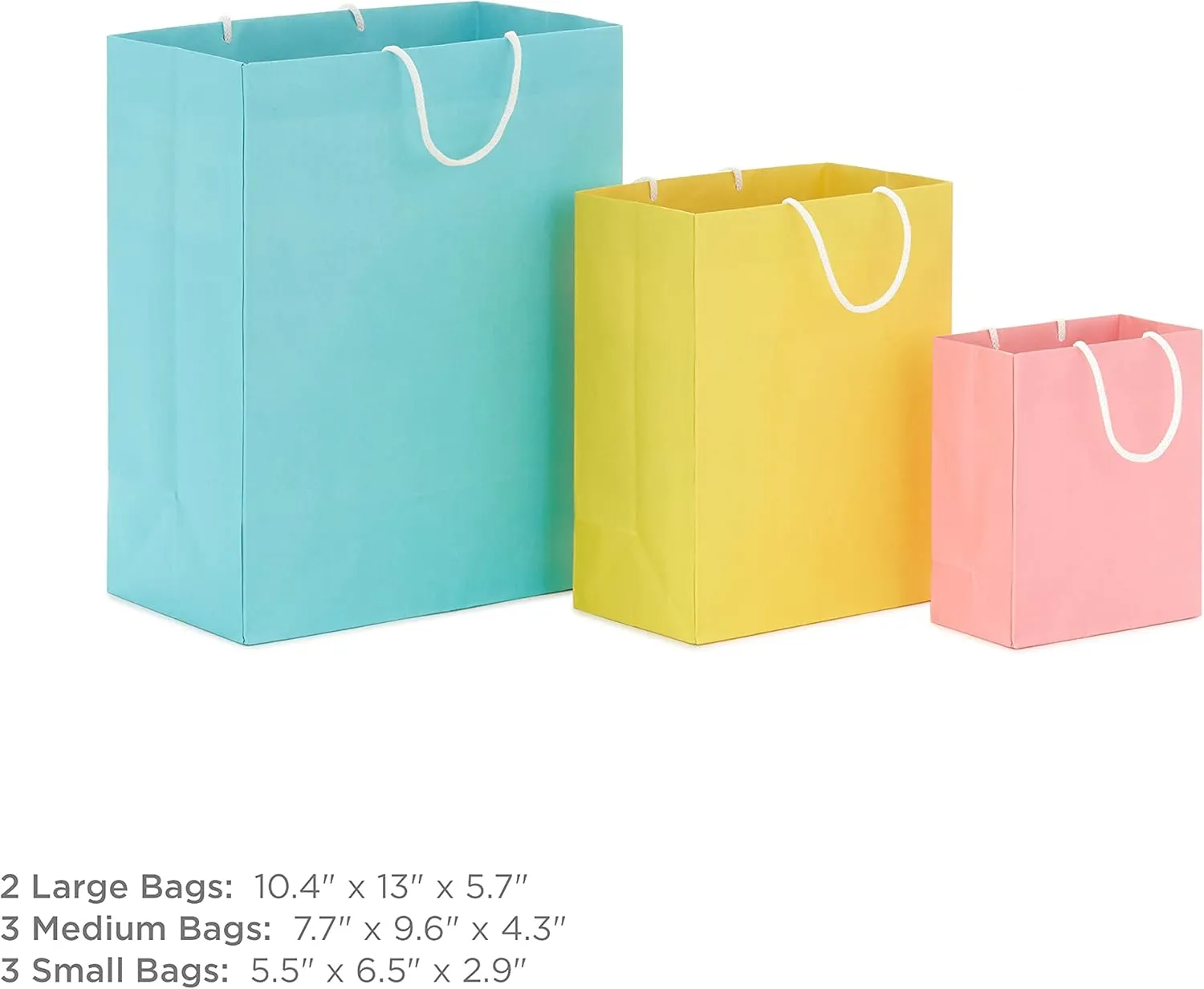 Hallmark Recyclable Gift Bag Assortment (8 Bags: 3 Small 6", 3 Medium 9", 2 Large 13") Pastel Blue, Pink, Yellow, Purple, Orange, Green for Birthdays, Easter, Baby Gifts, Bridal Showers
