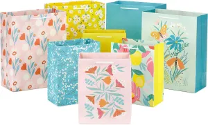 Hallmark Spring Gift Bags in Assorted Sizes (8 Bags: 4 Medium 9", 4 Large 13") Florals, Lemons, Teal, Pink and Yellow for Easter, Birthdays, Mother's Day, Bridal Showers