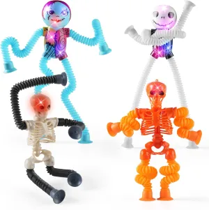 Halloween Pop Tubes Skeleton Toy,4PCS Pop Tube Fidget Toys Airplane Car Travel Activities Toys Sensory Autism Toys for Children with Autistic ADHD,Halloween Party Favors Treat Bags
