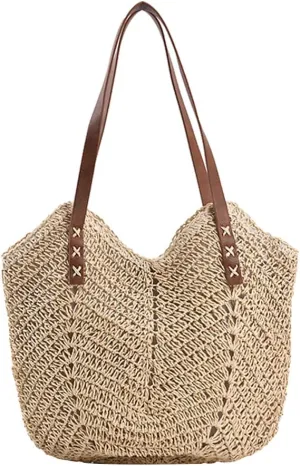 Hand-woven Soft Large Straw Shoulder Bag Retro Boho Tote Bags Summer Beach Bag Rattan Handbag