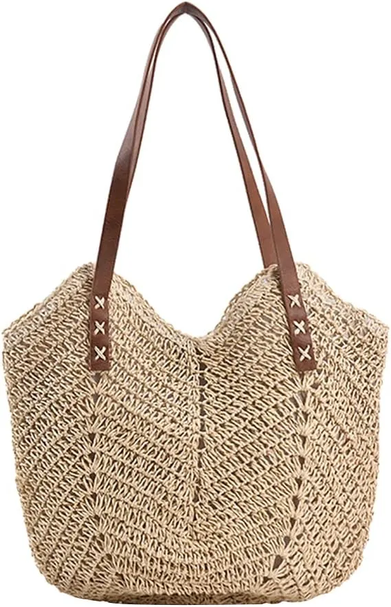Hand-woven Soft Large Straw Shoulder Bag Retro Boho Tote Bags Summer Beach Bag Rattan Handbag