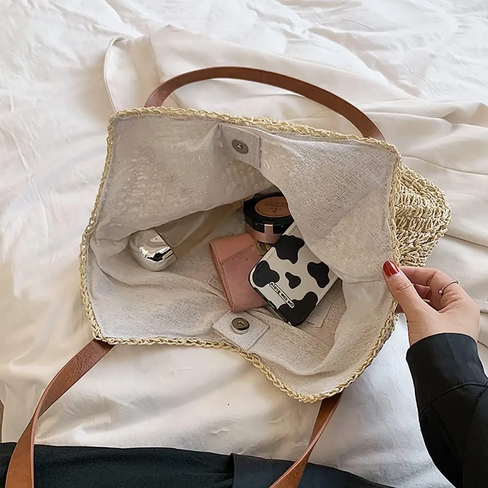 Hand-woven Soft Large Straw Shoulder Bag Retro Boho Tote Bags Summer Beach Bag Rattan Handbag