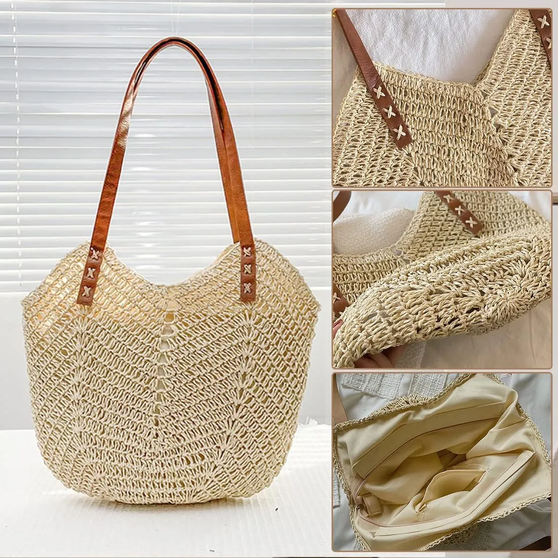 Hand-woven Soft Large Straw Shoulder Bag Retro Boho Tote Bags Summer Beach Bag Rattan Handbag
