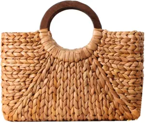 Hand-woven Straw Large Hobo Bag for Women Round Handle Ring Toto Retro Summer Beach Straw Bag (brown)
