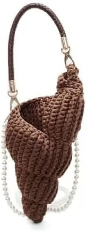 Handwoven Fashion Seashell Bag - Stylish & Unique Boho Clutch with Pearl Strap, Leather Handle & Premium Hardware