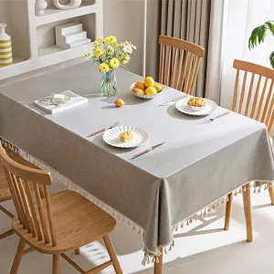 HANNE Faux Linen Rectangle Tablecloth Soft Burlap Linen Tablecloth for Rectangle Tables Wrinkle Free and Waterproof Table Cloth Rustic with Tassels for Outdoor,Kitchen, Banquets,Grey 55X70