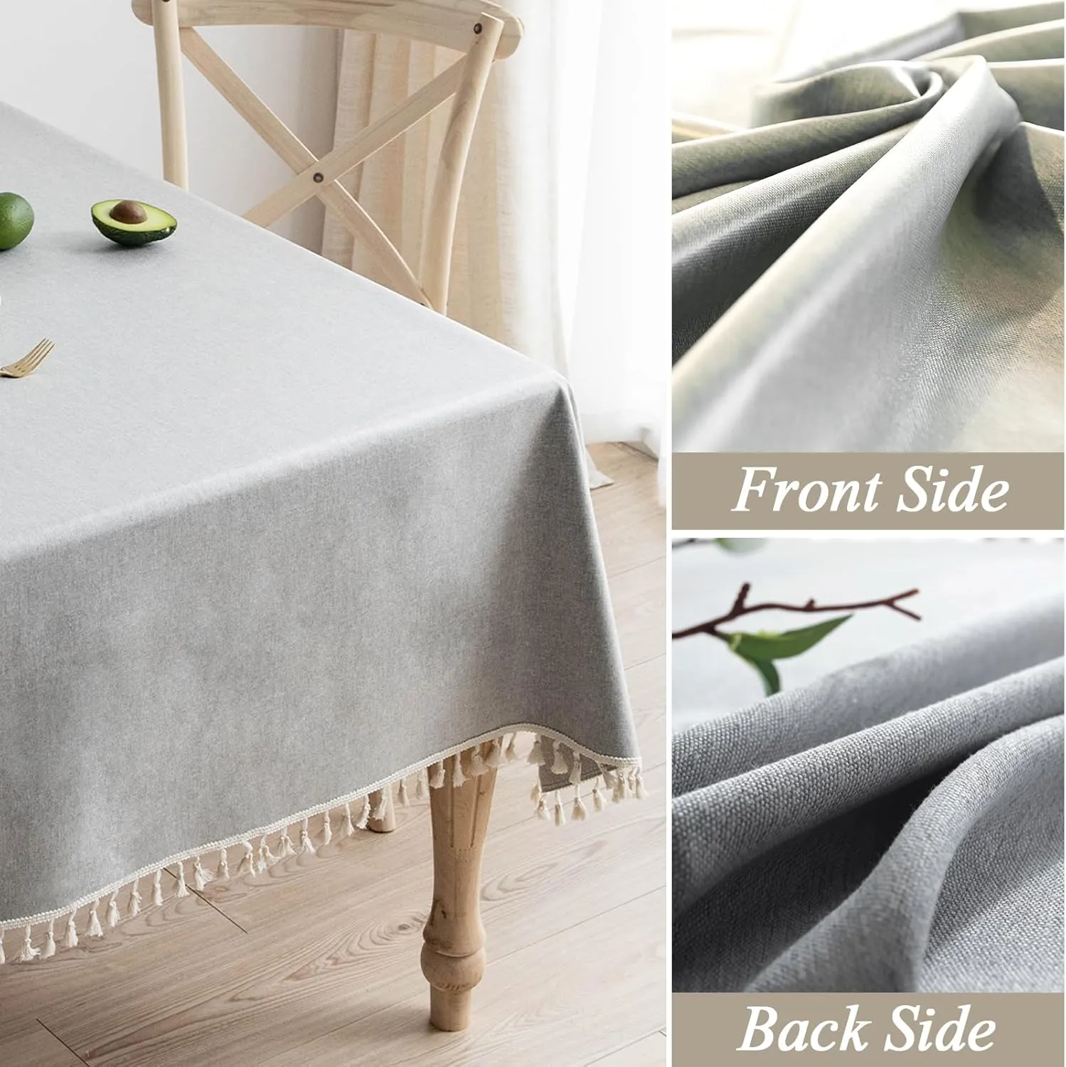 HANNE Faux Linen Rectangle Tablecloth Soft Burlap Linen Tablecloth for Rectangle Tables Wrinkle Free and Waterproof Table Cloth Rustic with Tassels for Outdoor,Kitchen, Banquets,Grey 55X70