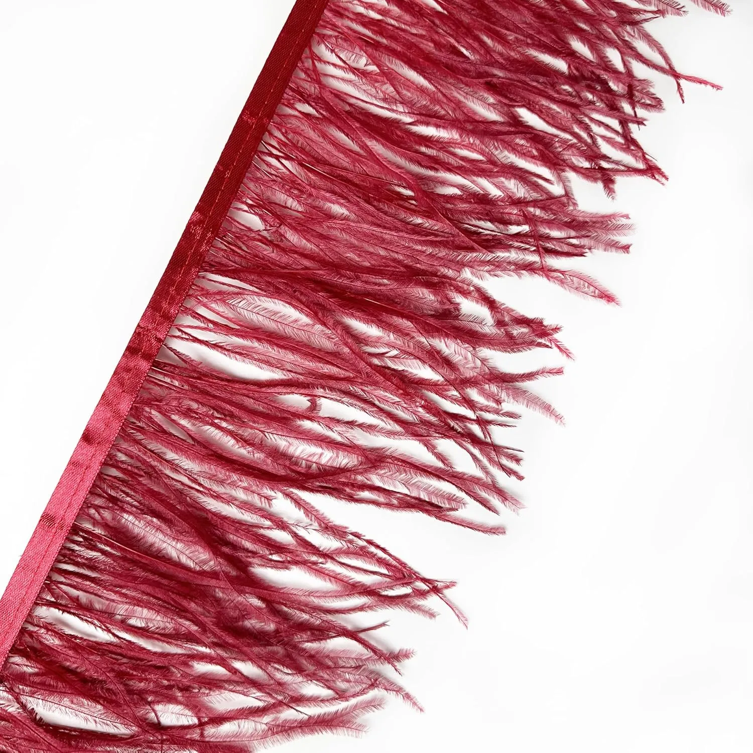Happy feather 2 Yards 5-6inch Red Ostrich Feathers Trim Fringe for DIY Dress Sewing Crafts Costumes Decoration-Wine red