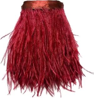 Happy feather 2 Yards 5-6inch Red Ostrich Feathers Trim Fringe for DIY Dress Sewing Crafts Costumes Decoration-Wine red