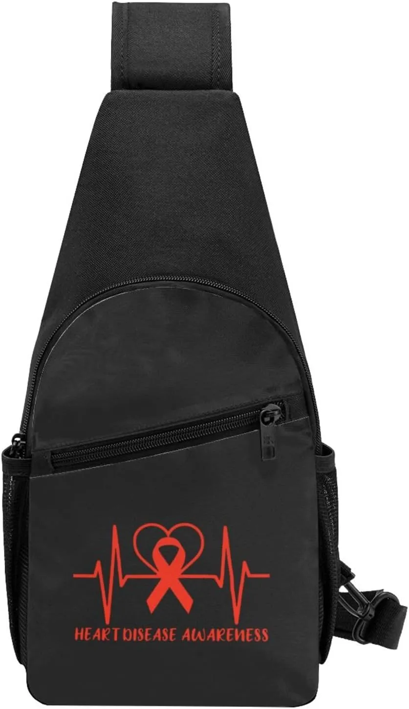 Heart Disease Awareness Red Ribbon Chest Pack Leisure Shoulder Crossbody Chest Bag