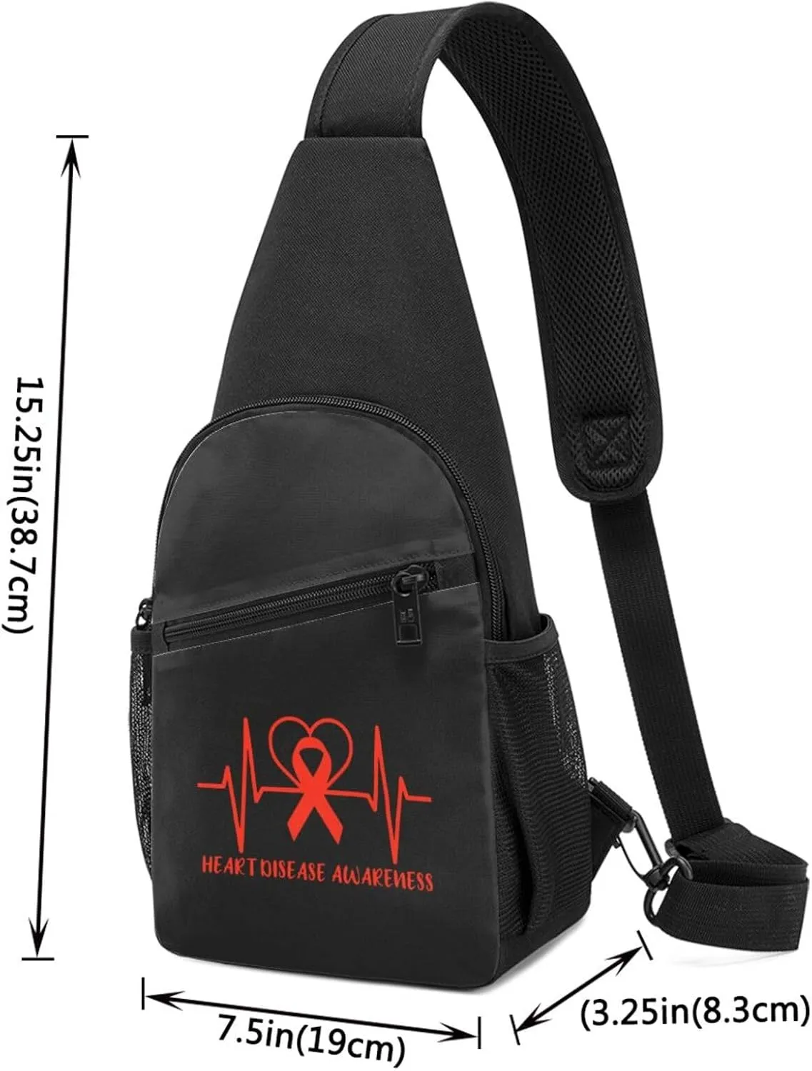 Heart Disease Awareness Red Ribbon Chest Pack Leisure Shoulder Crossbody Chest Bag