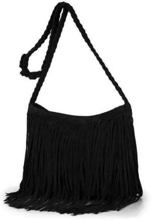 Heidi Hobo Hippie Fringe Tassel Faux Suede Shoulder Messenger Cross Body Womens Sling Bag