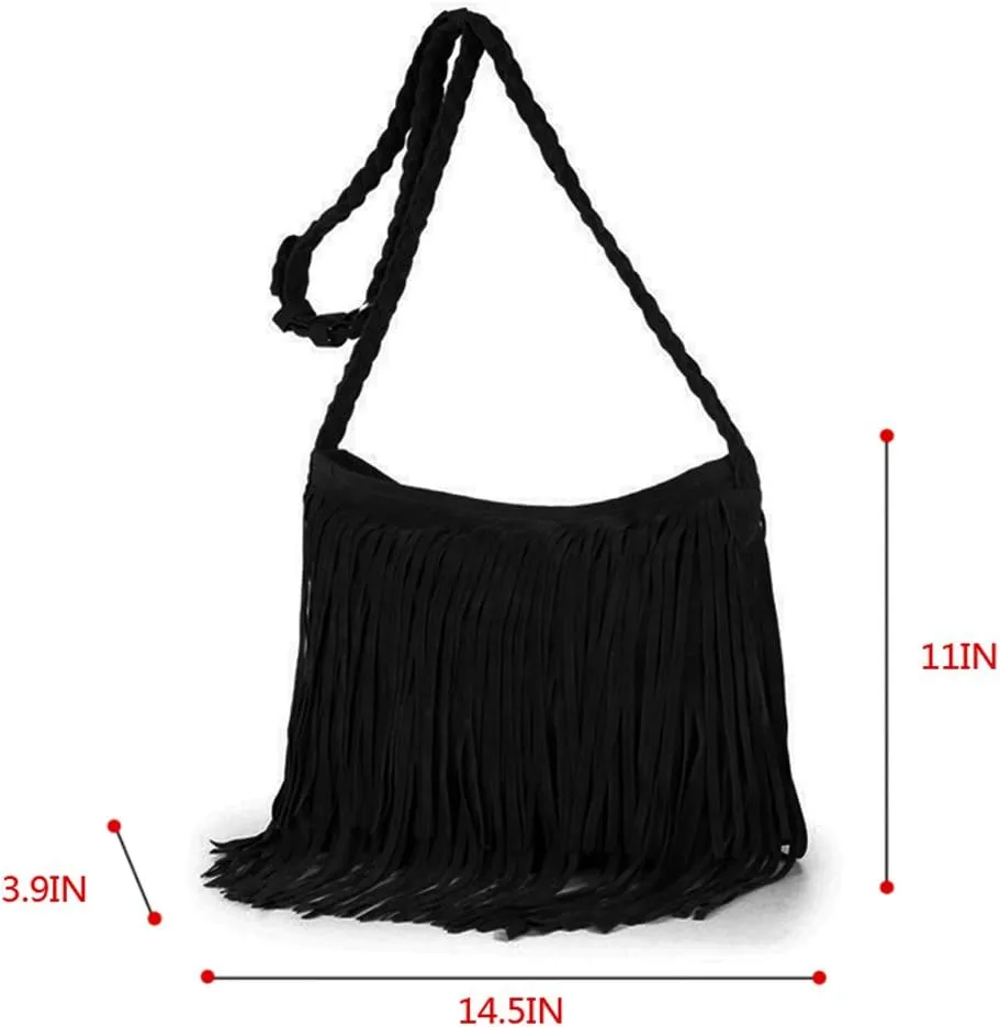 Heidi Hobo Hippie Fringe Tassel Faux Suede Shoulder Messenger Cross Body Womens Sling Bag