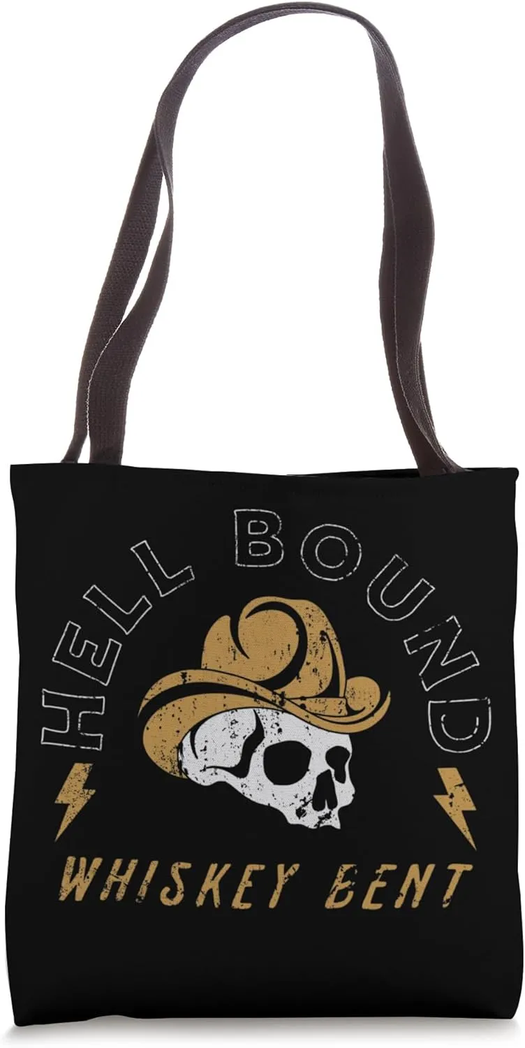 Hell Bound Whiskey Bent - Cowboy Skull Tote Bag