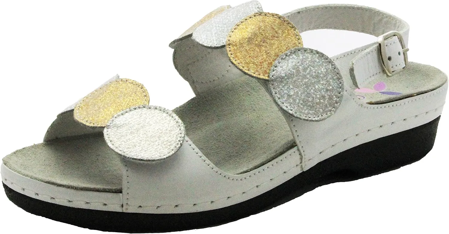 HELLE FASHION * COMFORT WOMEN'S TULA WHITE COMBO 2 HOOK AND LOOP SLINGBACK