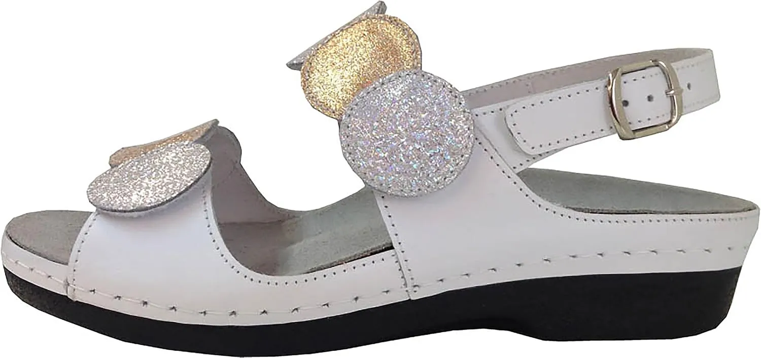 HELLE FASHION * COMFORT WOMEN'S TULA WHITE COMBO 2 HOOK AND LOOP SLINGBACK