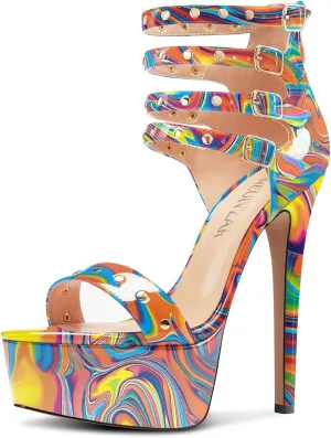 HEUIVZAR Womens Platform Stiletto High Heel Peep Open Toe Sandals Ankle Strap Zipper Buckle Party Gladiator Patent Leather Summer Shoes