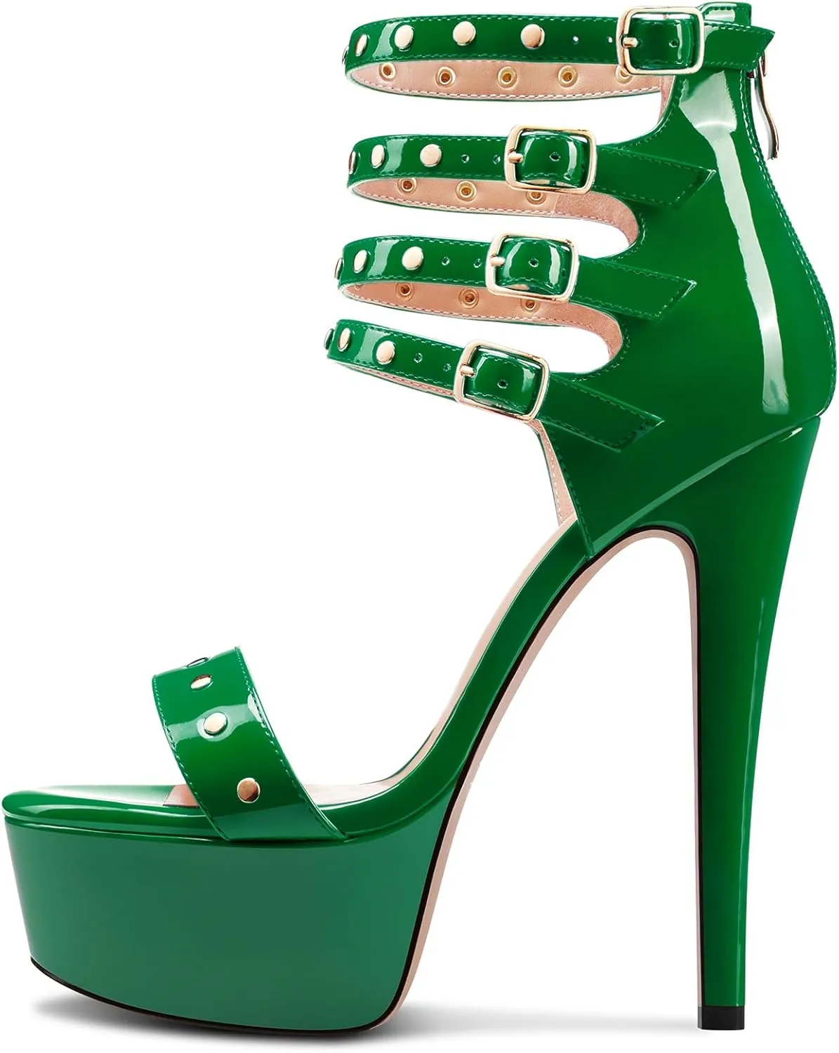 HEUIVZAR Womens Platform Stiletto High Heel Peep Open Toe Sandals Ankle Strap Zipper Buckle Party Gladiator Patent Leather Summer Shoes