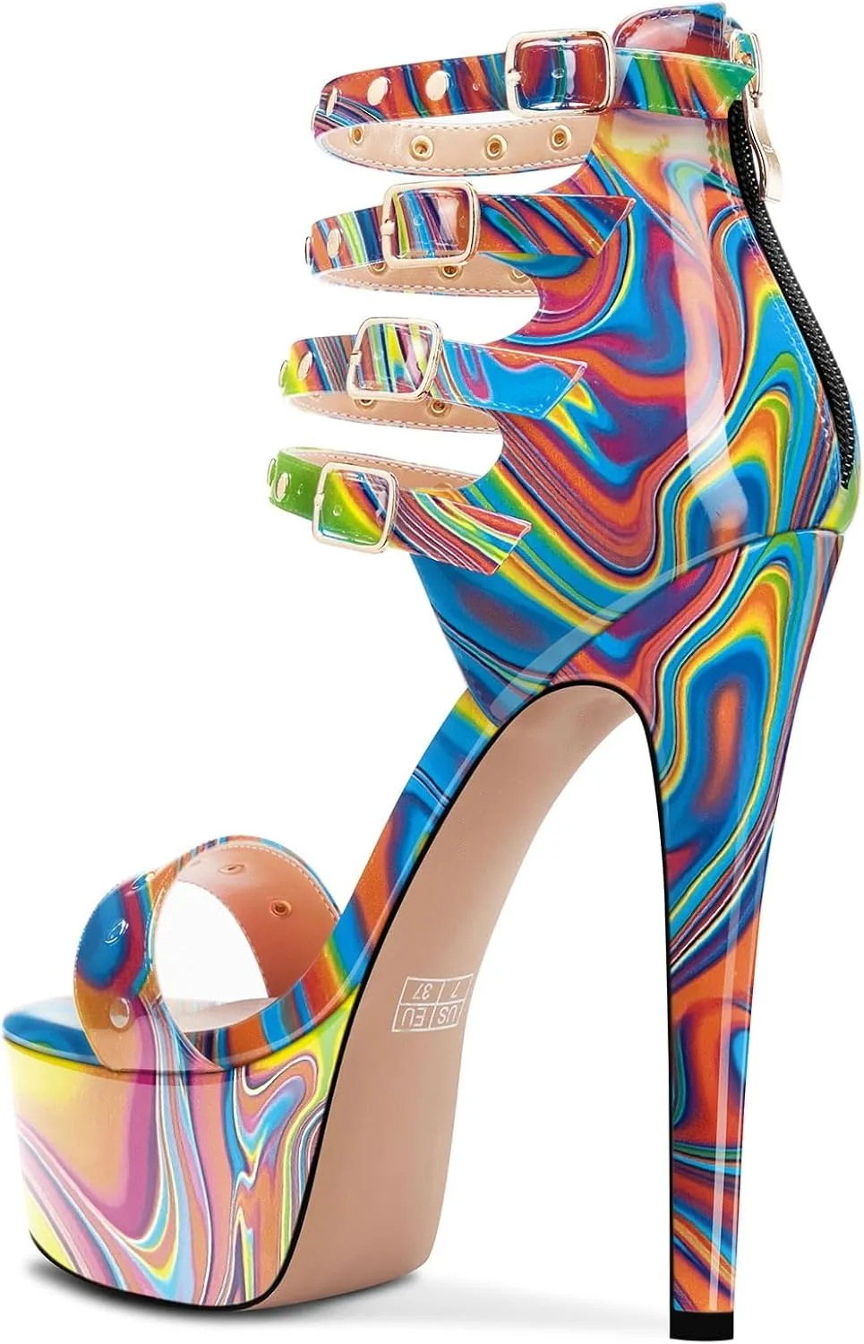 HEUIVZAR Womens Platform Stiletto High Heel Peep Open Toe Sandals Ankle Strap Zipper Buckle Party Gladiator Patent Leather Summer Shoes