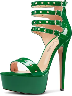 HEUIVZAR Womens Platform Stiletto High Heel Peep Open Toe Sandals Ankle Strap Zipper Buckle Party Gladiator Patent Leather Summer Shoes