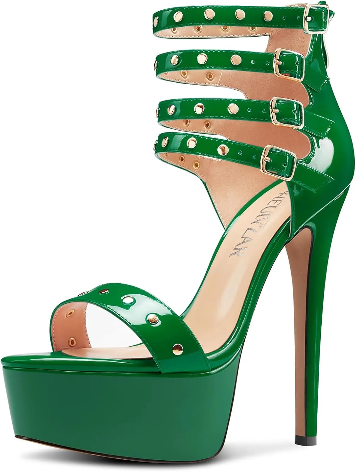 HEUIVZAR Womens Platform Stiletto High Heel Peep Open Toe Sandals Ankle Strap Zipper Buckle Party Gladiator Patent Leather Summer Shoes