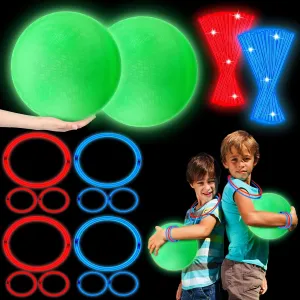 Hiboom 104 Pcs 8.5 Inch Glow in the Dark Kickballs Dodgeballs Set Includes 2 Pcs Light Up Playground Ball with Pump 100 Glow Sticks Storage Bag for Playground School Backyard Game Outdoor Indoor Games