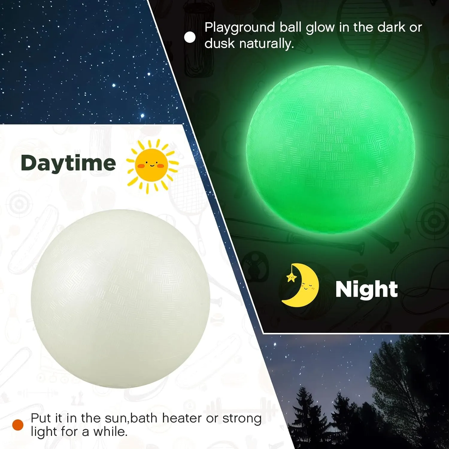 Hiboom 110 Pcs 10 Inch Glow in The Dark Kickballs Dodgeballs Set Includes 6 Pcs Playground Ball with Pump 100 Glow Sticks Storage Bag for Playground School Backyard Game Outdoor Indoor Games