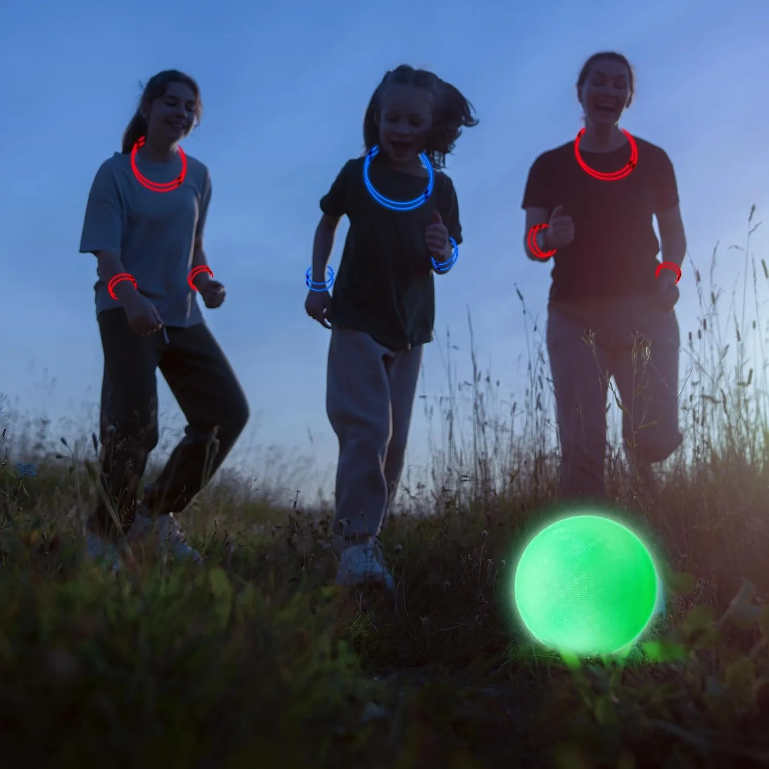 Hiboom 110 Pcs 10 Inch Glow in The Dark Kickballs Dodgeballs Set Includes 6 Pcs Playground Ball with Pump 100 Glow Sticks Storage Bag for Playground School Backyard Game Outdoor Indoor Games