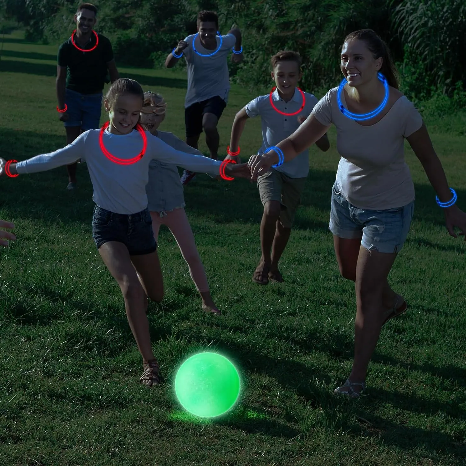 Hiboom 110 Pcs 10 Inch Glow in The Dark Kickballs Dodgeballs Set Includes 6 Pcs Playground Ball with Pump 100 Glow Sticks Storage Bag for Playground School Backyard Game Outdoor Indoor Games