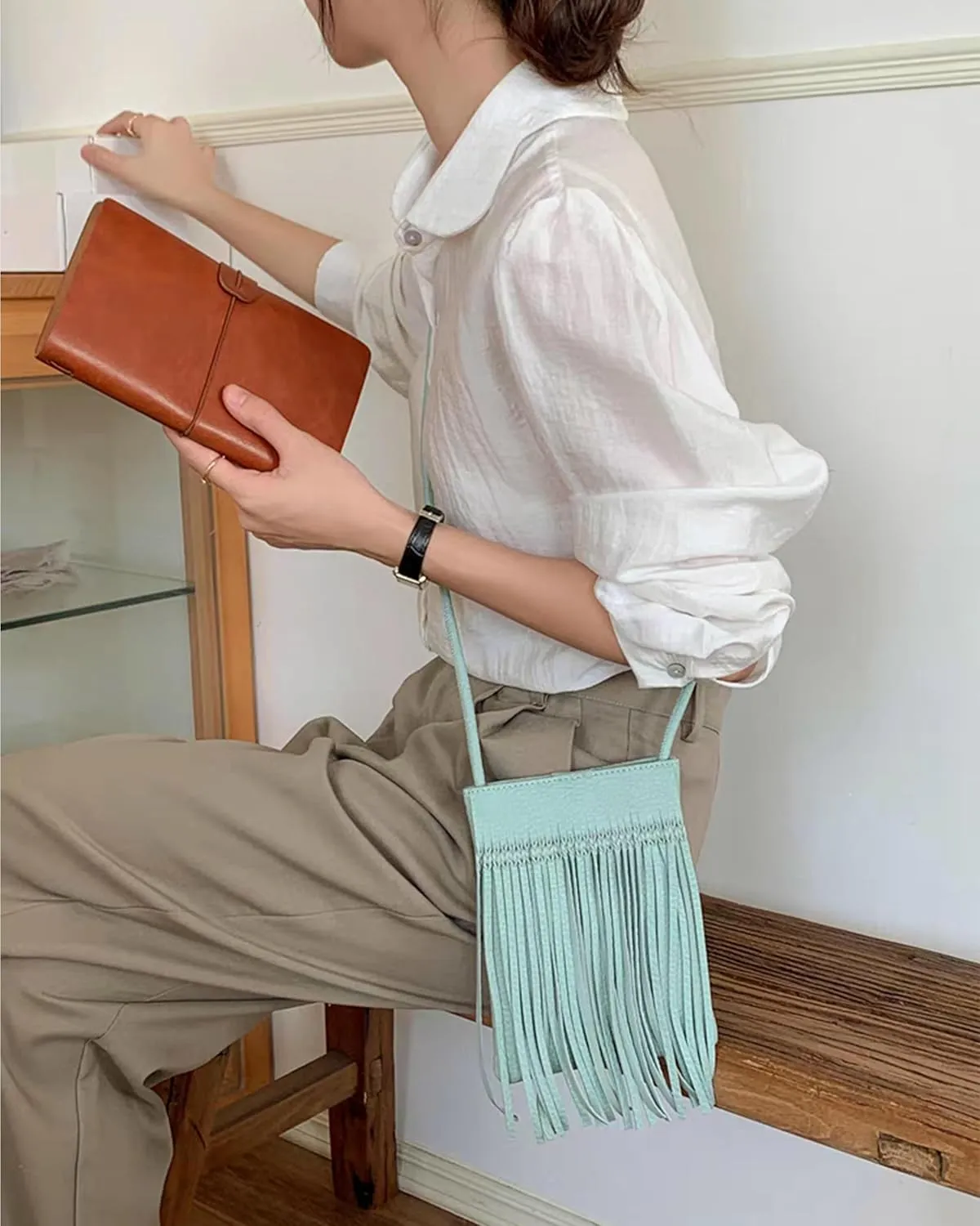 Hoce Women’s Leather Fringe Messenger Bag Large Hobo Crossbody Tassel Shoulder Bags, Gift for Mom Wife Girlfriend