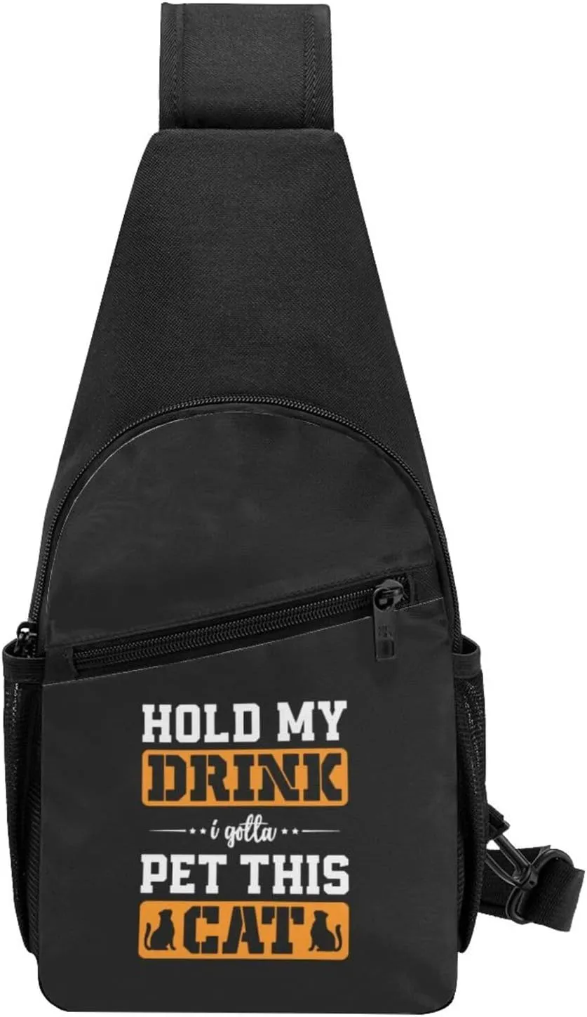 Hold My Drink I Gotta Pet This Cat Chest Pack Leisure Shoulder Crossbody Chest Bag
