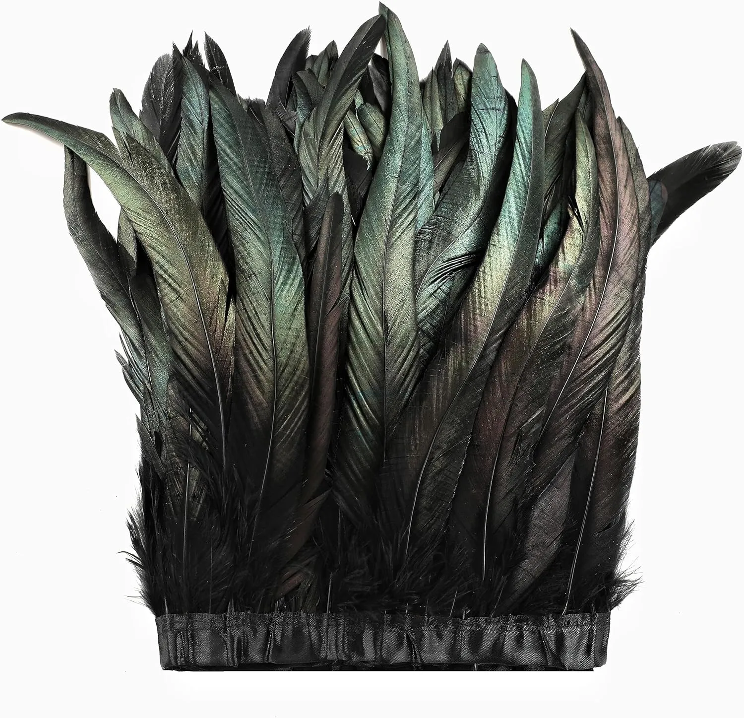 Holmgren Black Rooster Feather Trim - 10-12inch 2 Yards Natural Large Rooster Tail Feathers Fringe Trim for DIY Sewing Crafts, Feather Dress, Cape Shawl, Wings, Halloween Costumes Decoration (Black)