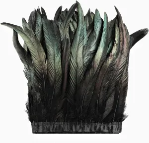 Holmgren Black Rooster Feather Trim - 10-12inch 2 Yards Natural Large Rooster Tail Feathers Fringe Trim for DIY Sewing Crafts, Feather Dress, Cape Shawl, Wings, Halloween Costumes Decoration (Black)
