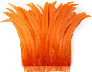 Holmgren Orange Rooster Feather Trim - 10-12inch 2 Yards Natural Rooster Tail Feathers Fringe Trim for DIY Sewing Crafts, Feather Cape Shawl, Cosplay Costumes Decoration (Orange)