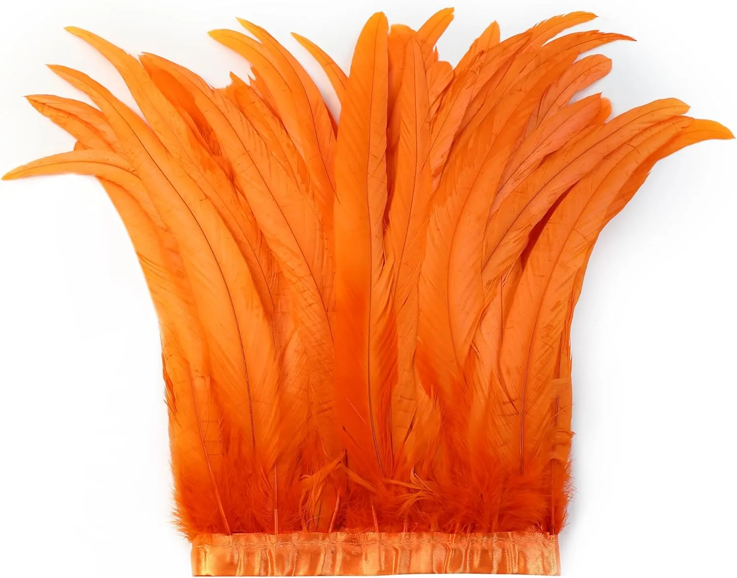 Holmgren Orange Rooster Feather Trim - 10-12inch 2 Yards Natural Rooster Tail Feathers Fringe Trim for DIY Sewing Crafts, Feather Cape Shawl, Cosplay Costumes Decoration (Orange)