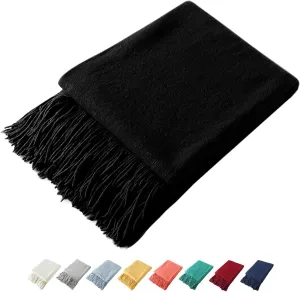 Homiest Decorative Knitted Throw Blanket with Fringe, Lightweight Blanket Acrylic Knit Blanket, Soft & Cozy Tassel Blanket for Couch Sofa Bed (Black, 50 x 60 Inch), bls2405312001