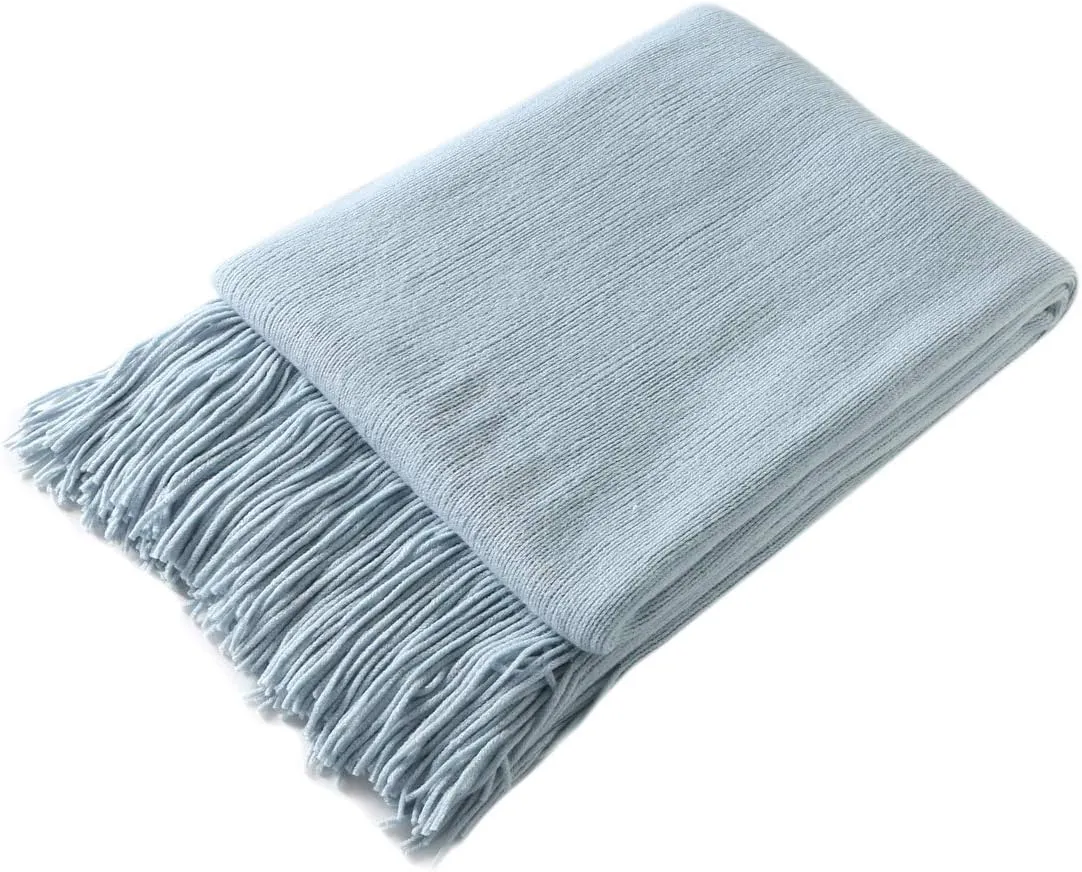 Homiest Decorative Knitted Throw Blanket with Fringe Soft & Cozy Tassel Blanket for Couch Sofa Bed (Light Blue,50x60)