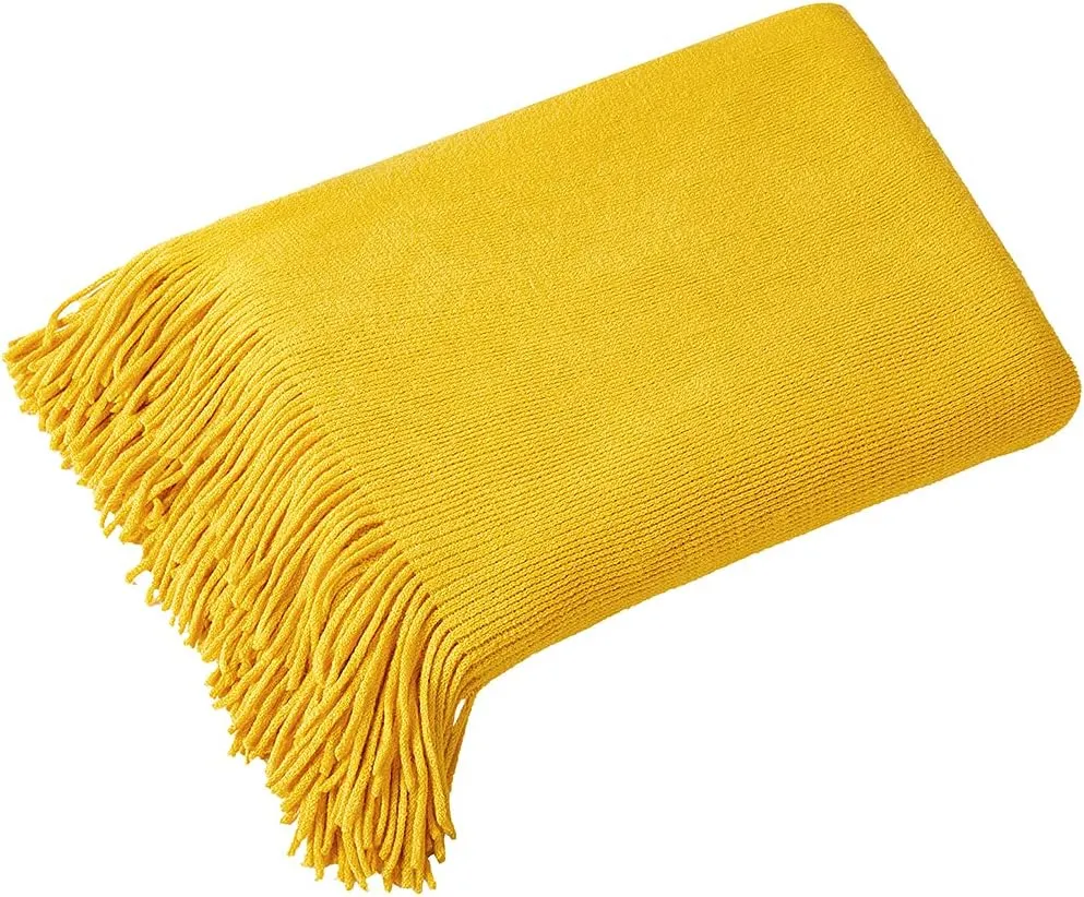 Homiest Decorative Knitted Throw Blanket with Fringe Soft & Cozy Tassel Blanket for Couch Sofa Bed (Mustard Yellow, 50x60)