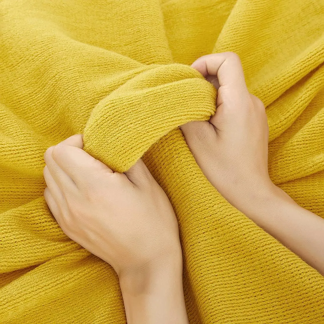 Homiest Decorative Knitted Throw Blanket with Fringe Soft & Cozy Tassel Blanket for Couch Sofa Bed (Mustard Yellow, 50x60)