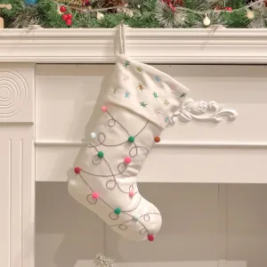 Hopearl Pom Pom Christmas Stocking Boho Style Socks Ultra Soft Stockings Ornament Luxury Gift Bags for Family Xmas Tree Party Supplies, Cream, 18''