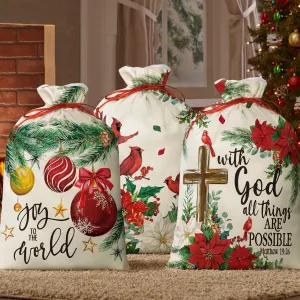 Horaldaily 3PCS Christmas Gift Bag Christmas Sacks for Presents 16x20 Inch,Christmas Crucifix Ball Ornaments Stocking Storage Sack Present Xmas Gift Bags Party Favors Bags