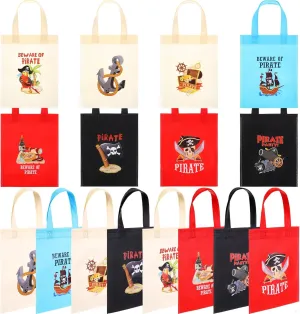 Hosuly 24 Pieces Pirate Party Favor Bags Pirate Birthday Party Supplies Theme Bags with Handles for Goody Gift Candy Treat Treasure Map Hunt Paper for Birthday Adventure Decorations