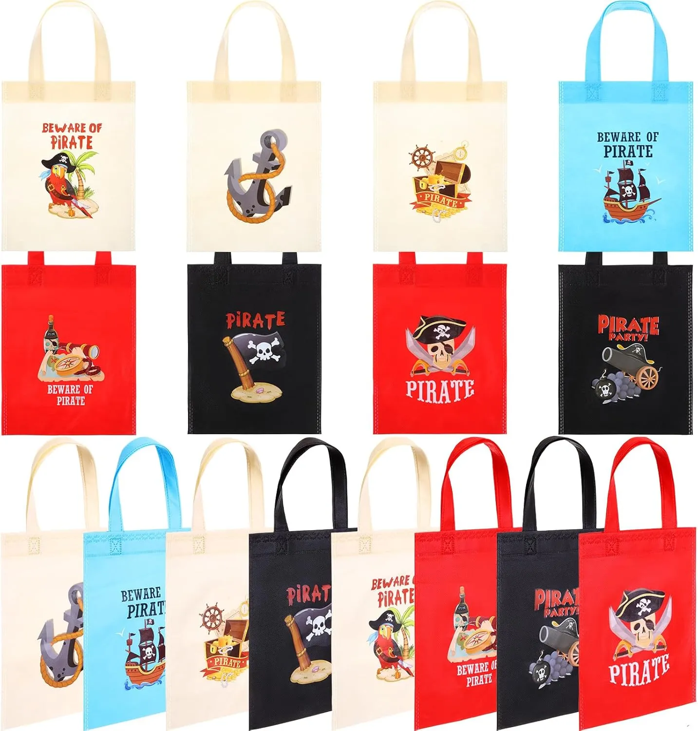 Hosuly 24 Pieces Pirate Party Favor Bags Pirate Birthday Party Supplies Theme Bags with Handles for Goody Gift Candy Treat Treasure Map Hunt Paper for Birthday Adventure Decorations