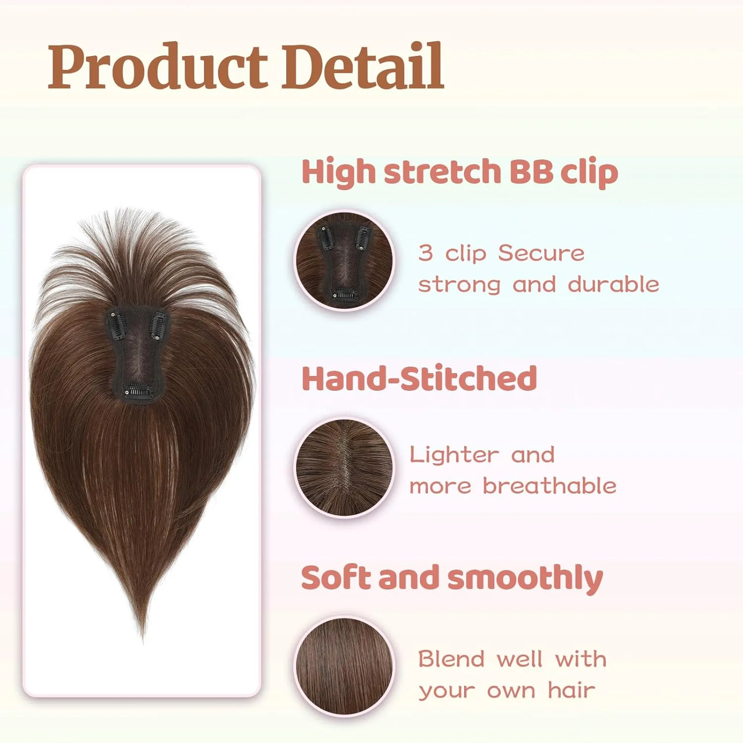 Human Hair Toppers for Women with Fringe 10 Inch Real HairPieces-360°3D Bangs for Thinning Hair Topper Swiss Base Medium Brown（4#）