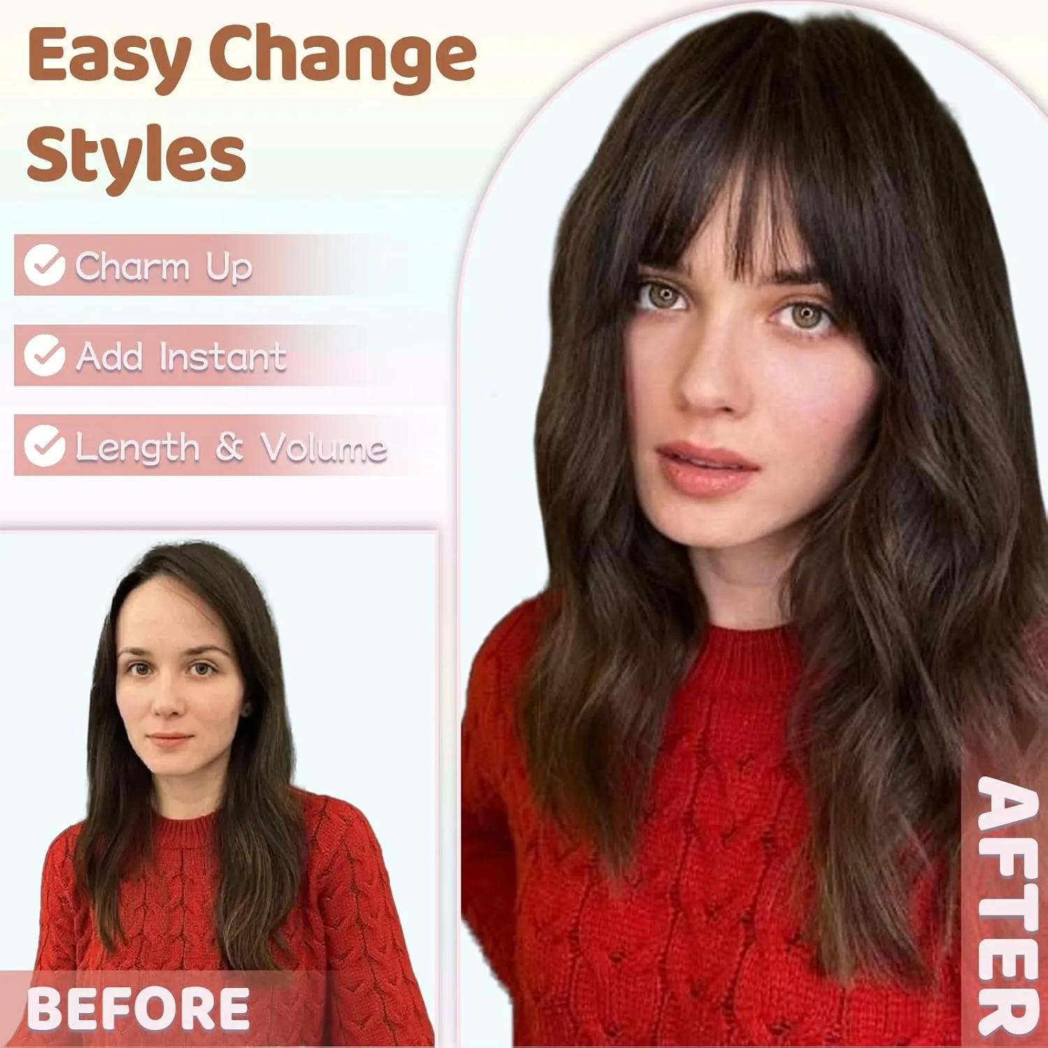 Human Hair Toppers for Women with Fringe 10 Inch Real HairPieces-360°3D Bangs for Thinning Hair Topper Swiss Base Medium Brown（4#）