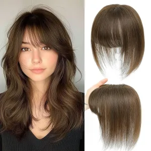 Human Hair Toppers for Women with Fringe 10 Inch Real HairPieces-360°3D Bangs for Thinning Hair Topper Swiss Base Medium Brown（4#）