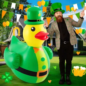 Hungdao 1 Pc 4 ft St. Patrick's Day Inflatable Duck Blow up Duck Giant Rubber Duck Wearing Lucky Shamrocks Hat Irish for St Patricks Day Decorations Outdoor Yard Garden,air Pump Not Included