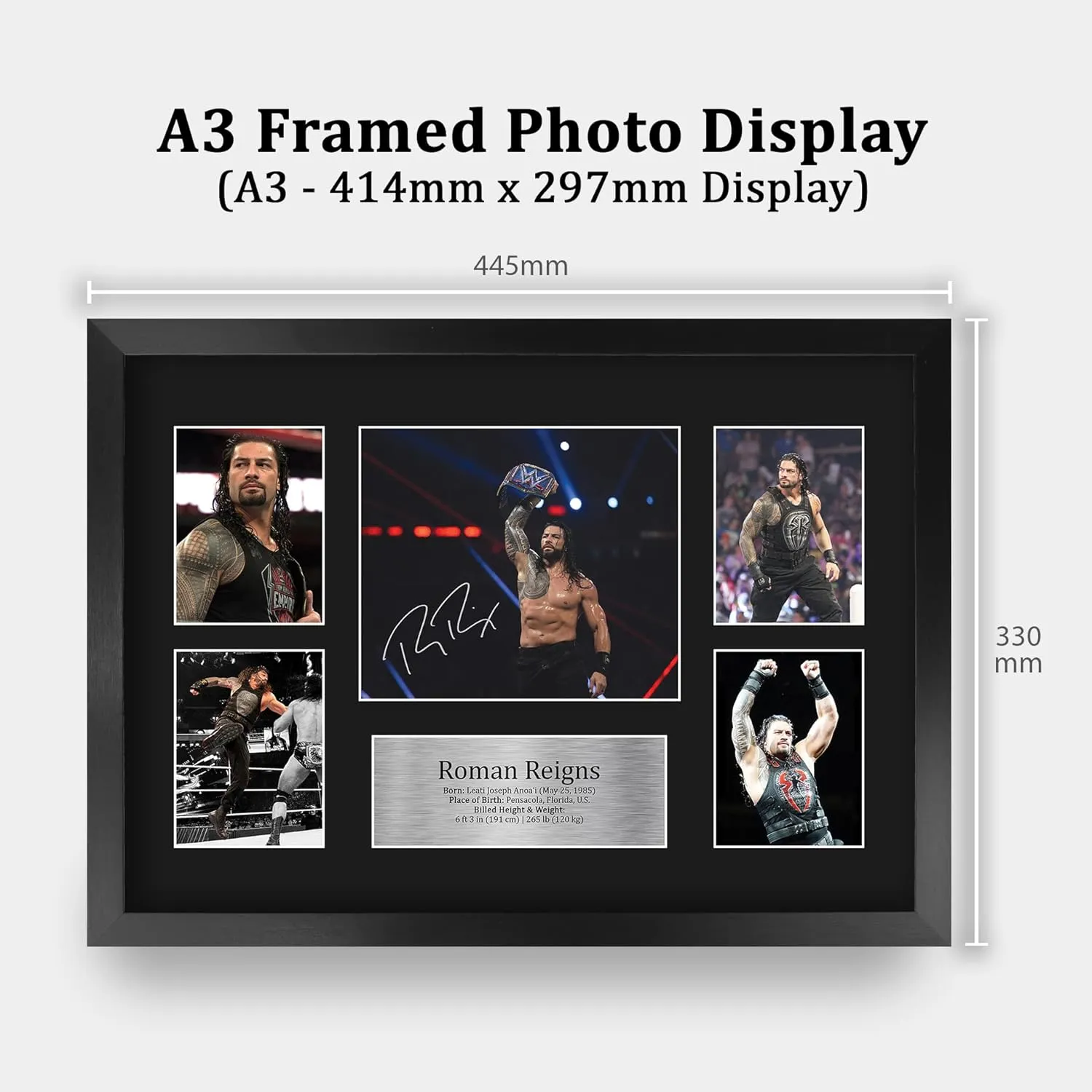 HWC Trading Roman Reigns Wrestling 16 x 12 inch (A3) Printed Gifts Signed Autograph Picture for WWE & WWF Memorabilia Fans - 16" x 12" Framed